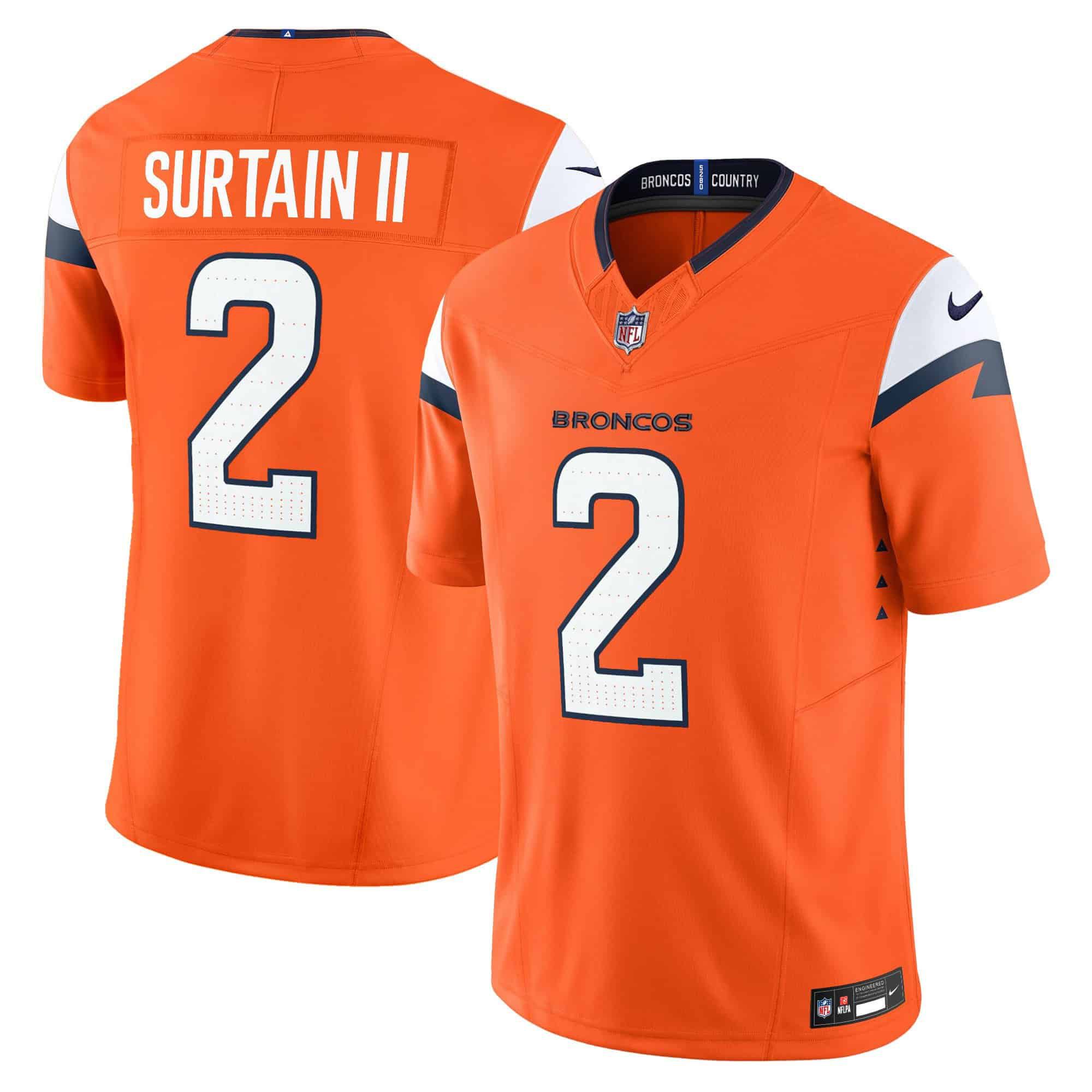 Men Denver Broncos #2 Surtain ii Orange 2024 Nike Vapor Limited NFL Jersey